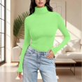 thumbnail image 1 of WHEANG Long Sleeve Shirts For Women High Neck Regular Long Sleeve Crewneck T Shirt Rayon Spandex Soft Elastic Slim Fit Base Layer 1Pc Green S-5Xl, 1 of 7