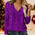 thumbnail image 1 of WHEANG Long Sleeve Shirts For Women V Neck Real Sequin Long Sleeve T Shirt High Density Beads Fashionable Casual Solid Color Top 1Pc Purple S-Xxl, 1 of 9