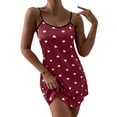 thumbnail image 1 of WHEANG Nightgowns for Women Cute Heart Print Cami Nightgown Adjustable Strap Satin Sleep Dress for Women Soft Loose Lounge Chemise Sleepwear for Bedroom Home Loungewear Size XL Red, 1 of 6