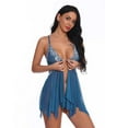 thumbnail image 1 of WHEANG Nightgowns for Women Lace Mesh V Neck Babydoll Sleepwear Set Sheer Floral Lace Trim Chemise Nightgown with Matching Underwear Adjustable Strap Sleepwear Size L Blue, 1 of 6
