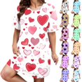 thumbnail image 1 of WHEANG Nightgowns for Women Plus Size Heart Print Summer Dresses Crew Neck Short Sleeve Stretchy Loose Sleep Dress Soft Casual Loungewear Sleepshirt Oversized Midi Pajama Dress XL Blue, 1 of 4