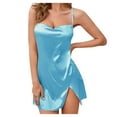 thumbnail image 1 of WHEANG Nightgowns for Women Off Shoulder Spaghetti Strap Satin Nightgown One Shoulder Nightgown Elegant Slit Sleep Dress Pajamas for Honeymoon Nightwear Size XL Blue, 1 of 6