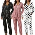 thumbnail image 1 of WHEANG PJ Sets for Women Polka Dot Printed Lapel Button Down Womens Pajama Sets Long Sleeve Soft Pajamas for Women Set Loose Fit Casual Sleepwear Pants Set M Pink, 1 of 4