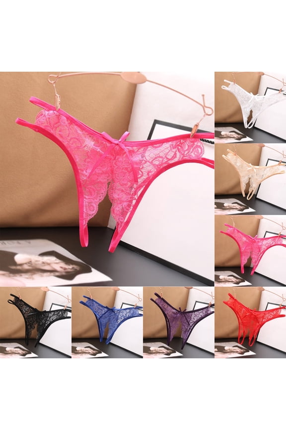 Panties for Women Solid Color Crotchless Panties Low Rise Lace Lingerie Thongs Sheer See Through Open Crotch Underwear for Romantic Night Daily Intimate Wear Red One Size