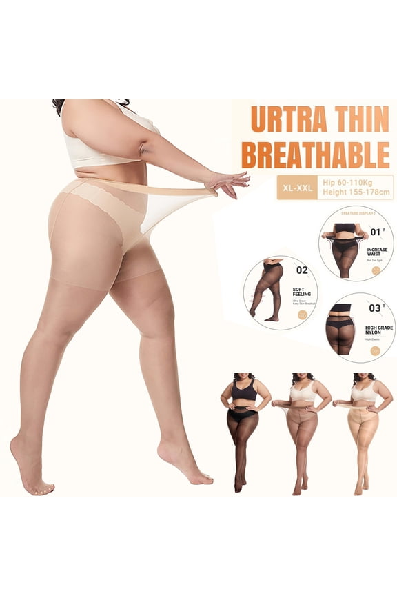 Pantyhose for Women Plus Size 15D Nylon Pantyhose Ultra Stretch Sheer Stockings Oversized Pantyhose Fit Up To 200Lbs Breathable Thin Oversized Tights for Curvy Ladies(Color Black A)