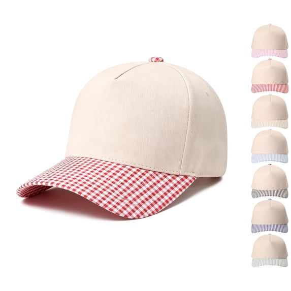WHEANG Plaid Curved Brim Trucker Hats for Women Men Adjustable Lightweight Solid Front Panel Baseball Cap Classic Two-Tone Check Sun Hat Outdoor Daily Casual Wear Red