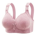 thumbnail image 1 of WHEANG Plus Size Bras for Women Front Closure Wireless Bra Skin Friendly Pattern Embroidery Comfort Everyday Bralette Standard Shoulder Strap Support Push Up Front Hook Bra Size 3XL Pink, 1 of 5