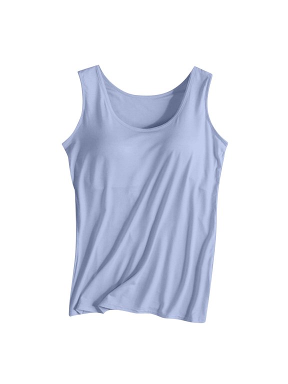 Plus Size Tank Tops for Women Summer Daily Wear Cami Tank Top Solid Color Loose Fit Sleeveless Camisole Breathable & Moisture-Wicking Casual Sports Flowy Tank Tops Color Blue Size 2XL