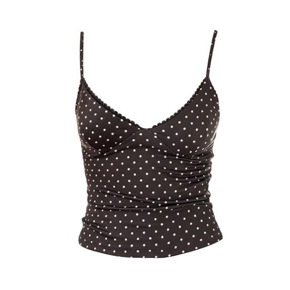 WHEANG Polka Dot Tank Tops for Women Summer Fashion Slim Fit Camisole Adjustable Spaghetti Strap Sleeveless Tank Top Y2K Vintage Fitted V-Neck Camisole Tops for Women Size M Black