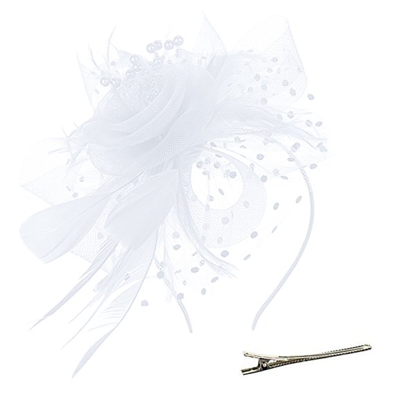 WHEANG Pretty Fascinators Hats for Women Comfortable Soft Multifunctional Hair Accessories Hair Clips Tea Party Bridal Wedding Cocktail Mesh Flower Headband Hair Clip White 2026 Sales Under $1