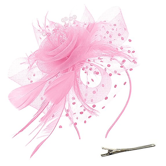 WHEANG Pretty Fascinators Hats for Women Comfortable Soft Multifunctional Hair Accessories Hair Clips Tea Party Bridal Wedding Cocktail Mesh Flower Headband Hair Clip Pink 2026 Sales Under $1