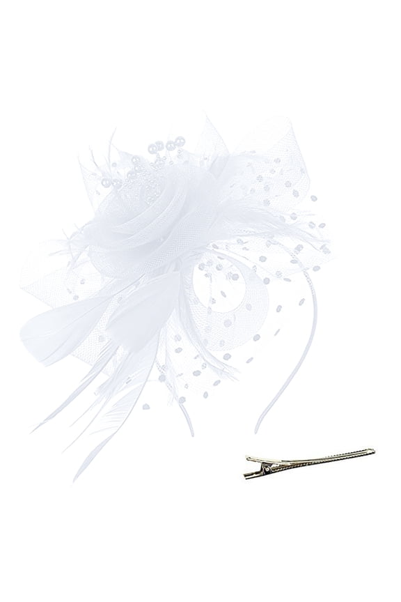 Pretty Fascinators Hats for Women Comfortable Soft Breathable Multifunctional Hair Accessories Hair Clips Tea Party Bridal Wedding Cocktail Mesh Flower Headband Hair Clip White One Size