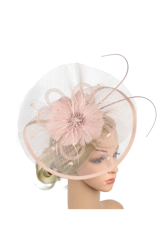 Pretty Fascinators for Women Tea Party Charming Double Mesh Top Hat Flower Feather Mesh Headband Hair Clip Vintage Fascinators Hair Clip Hairpin Hat Cocktail Wedding Tea Party Pink One Size