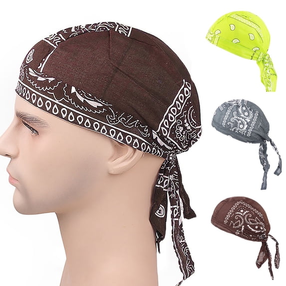 WHEANG Printed Pirate Head Scarf for Women Men Hip Hop Street Dance Turban Hat Soft Stretch Sweat Wicking Skull Cap Lightweight Fashion Head Scarf for Daily Outdoor Yellow
