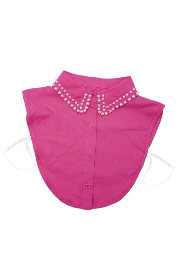 Pure Color Fake Collar for Women Patterned Double Row Pearl Small Point Collar Dopamine Accessory Style Blouse Fake Collar Suitable Inner Layer Detachable Collar(Color Pink One Size)