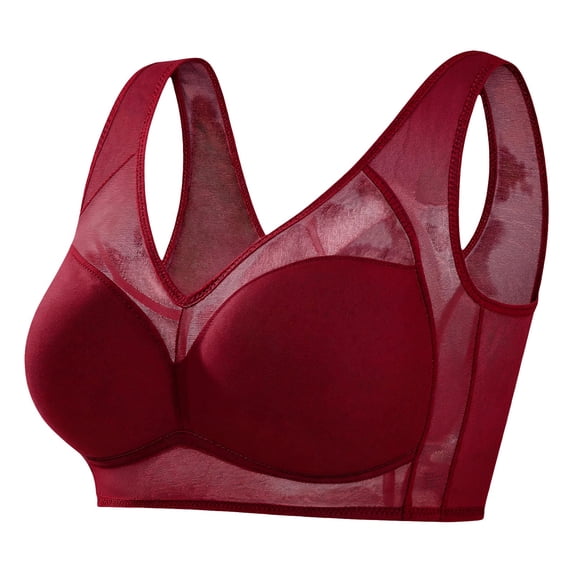 WHEANG Push Up Bra Breathable Mesh Tank Top Bra No Wire Bras for Women Soft Plus Size Bras Daily Wear Comfortable Bra Size L Red