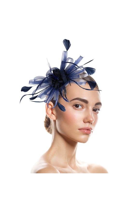 Retro Fascinators for Women Tea Party Cocktail Ball Wedding Church Vintage Hat Soft Breathable Flower Feather Elastic Fascinators Webhead Flower Womens Tea Party Ball Headwear Navy One Size