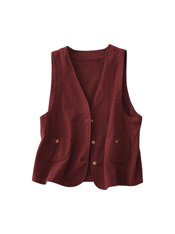 Retro Twill Sleeveless Cargo Vest for Women Men Vintage Corduroy Suit Vest Casual Dress Waistcoat Open Front V Neck Loose Casual Waistcoat Gilet Size XXL Red 2026 Sales Under $8