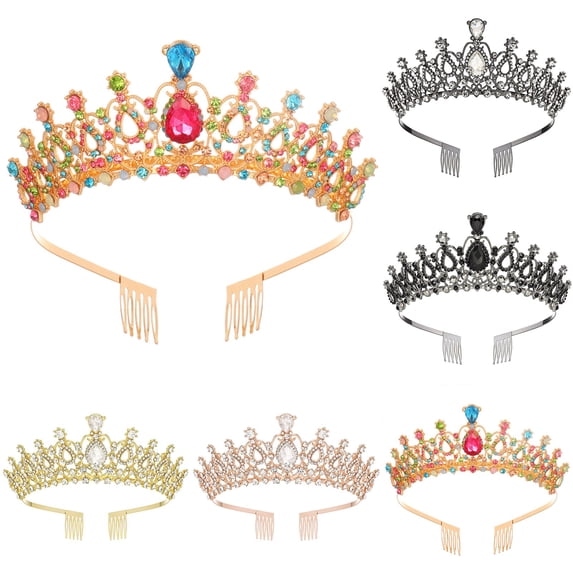 WHEANG Rhinestone Hair Crown Headbands for Women Sparkly Crystal Bridal Hair Accessories Wedding Birthday Prom Party Decorative Hair Crown for Bridesmaid Evening Formal Occasions Yellow
