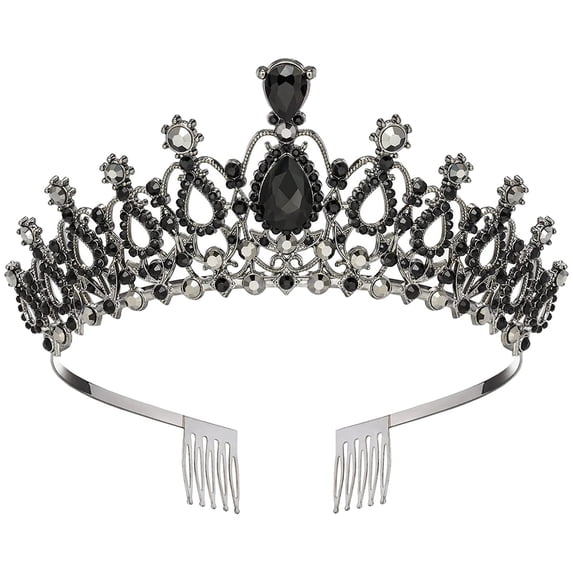 WHEANG Rhinestone Hair Crown Headbands for Women Sparkly Crystal Bridal Hair Accessories Wedding Birthday Prom Party Decorative Hair Crown for Bridesmaid Evening Formal Occasions Black