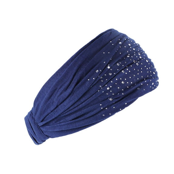 WHEANG Rhinestone Wide Headbands for Women Skin Wide Hair Headbands Good Stretchy Bandeau Headbands Non Slip Simple Sweet Hair Headband Turban Elastic Hair Accessories Navy Summer Sales Under $2