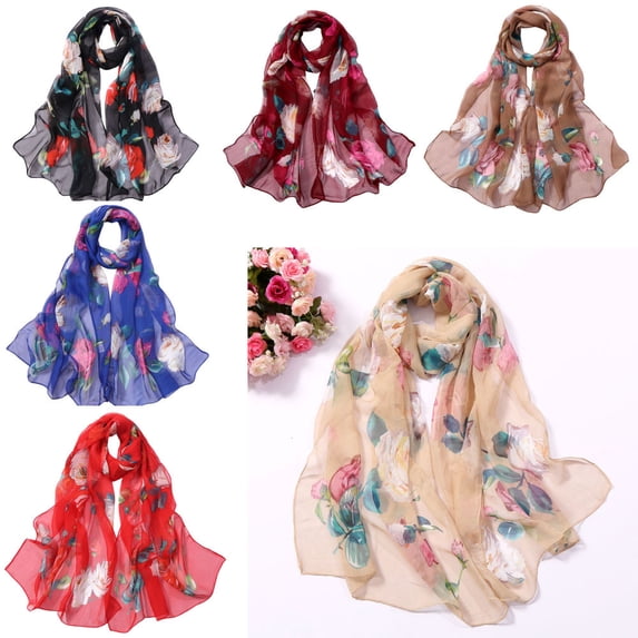 WHEANG Roses Printing Long Soft for Women Quick Dry Simulation Silk Shawl Scarves Summer Cooling All-day Comfort Lightweight Scarf Fashion Soft Wrap Scarf Under $5 Red Summer Sales Under $2
