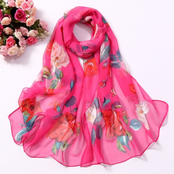 WHEANG Roses Printing Long Soft for Women Quick Dry Simulation Silk Shawl Scarves Summer Cooling All-day Comfort Lightweight Scarf Fashion Soft Wrap Scarf Pink 2026 Sales Under $1