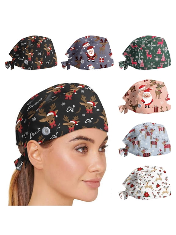 Scrub Caps for Women Adjustable Christmas Print Care Hat Soft Breathable Chemo Headwear Holiday Beanie Cap for Daily Indoor Outdoor Party Use One Size 2026 Sales