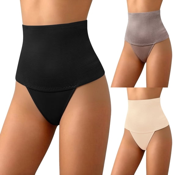 WHEANG Shapewear Women Underwear High Waist T Shape Shapewear Thong Panties Tummy Control Butt Lifting Seamless Underwear for Women Soft Stretch Slimming Body Shaper Size L Black