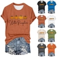 thumbnail image 1 of WHEANG Shirts for Women Autumn Pumpkin Embroidery Print Casual T Shirt Hello Pumpkin Short Sleeve Tops for Women Casual Loose Fit Holiday Womens Tops Red L, 1 of 5
