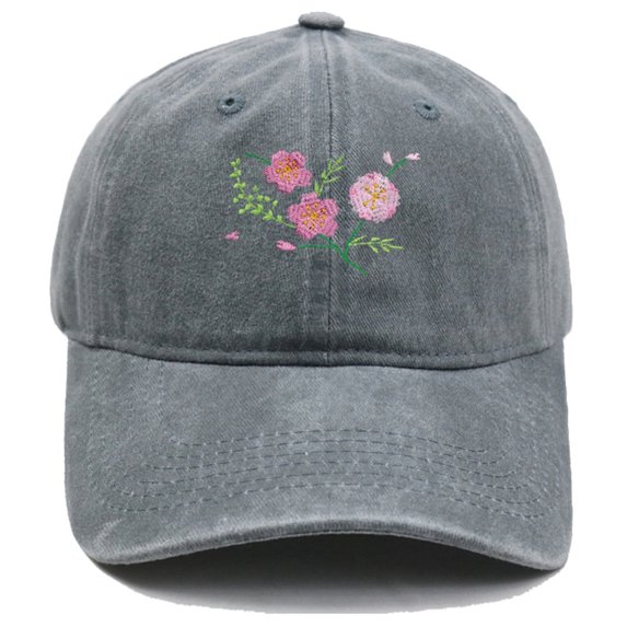WHEANG Small Flower Embroidered Baseball Cap for Women Men - Fashion Outdoor Sports Travel Summer Cap Solid Color All-Day Comfort Breathable Sun Hat Vintage Style Gray