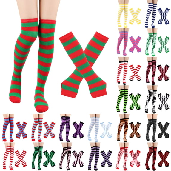 WHEANG Socks & Gloves Set Striped Over The Knee Socks And Long Gloves Set Warm Holiday Accessory for Halloween Christmas Party Daily Wear One Size 2026 Sales