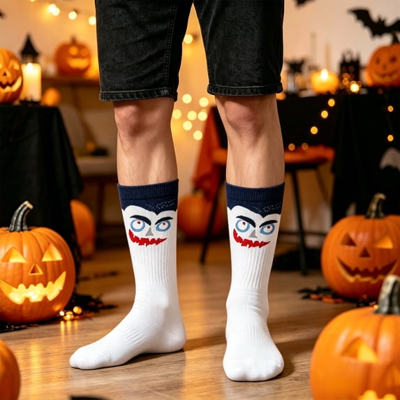 WHEANG Socks for Women Men Funny Crazy Graphic Mid Calf Socks Holiday Casual Daily Halloween Party Gift Socks Halloween Novelty Socks for Men One Size Blue