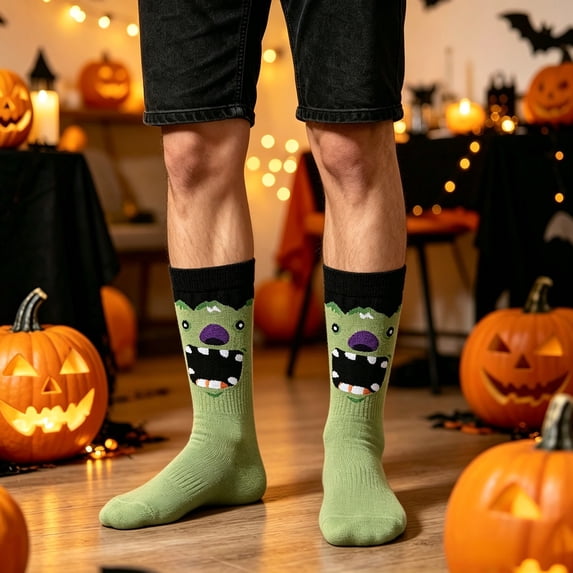 WHEANG Socks for Women Men Funny Crazy Graphic Mid Calf Socks Holiday Casual Daily Halloween Party Gift Socks Halloween Novelty Socks for Men One Size Green