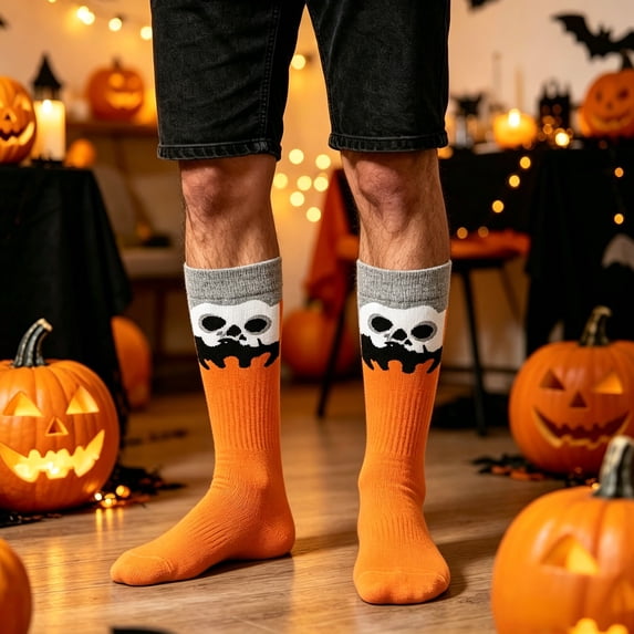 WHEANG Socks for Women Men Funny Crazy Graphic Mid Calf Socks Holiday Casual Daily Halloween Party Gift Socks Halloween Novelty Socks for Men One Size Orange