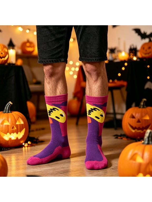 Socks for Women Men Funny Crazy Graphic Mid Calf Socks Holiday Casual Daily Halloween Party Gift Socks Halloween Novelty Socks for Men One Size Purple