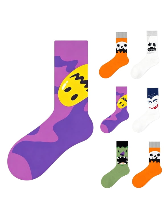Socks for Women Men Funny Crazy Graphic Mid Calf Socks Holiday Casual Daily Halloween Party Gift Socks Halloween Novelty Socks for Men One Size White