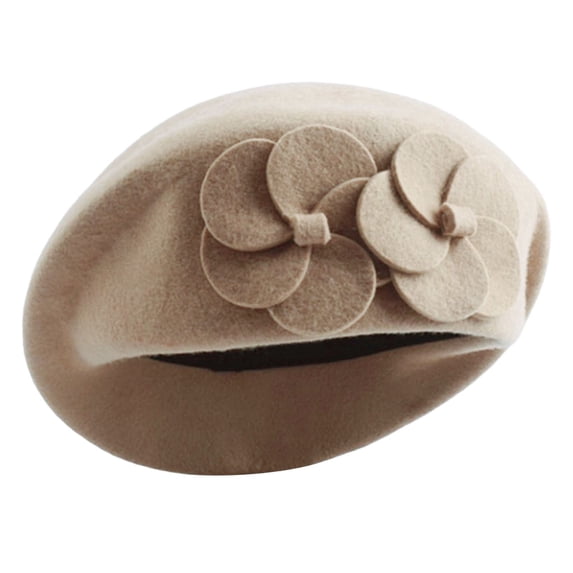 WHEANG Soft Comfort Beret Hat for Women Elegant French Style Beret Hat Daily Wear Casual Beret Hat Fashion Double Flowers Decor Beret Adjustable Keep Warm Beret Hat Beige 2026 Sales Under $4