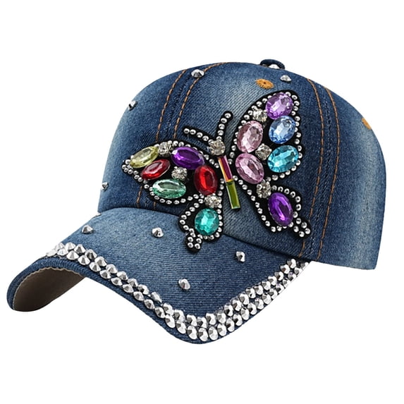WHEANG Sparkle Patriotic Baseball Cap for Women Men - USA 250 Anniversary Independence Day Patriotic Cap Sun Hats for Women Studded Denim Casual Baseball Hat Beige Summer Sales Under $2