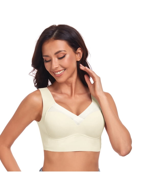 Sports Bras for Women Wireless Ice Silk Bras for Women Seamless Fixed Cup Bralette Thin Back Wrap Sports Bra No Underwire Low Back Bra for Daily Workout M Beige