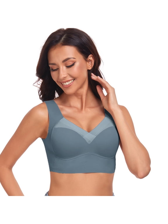 Sports Bras for Women Wireless Ice Silk Bras for Women Seamless Fixed Cup Bralette Thin Back Wrap Sports Bra No Underwire Low Back Bra for Daily Workout M Blue