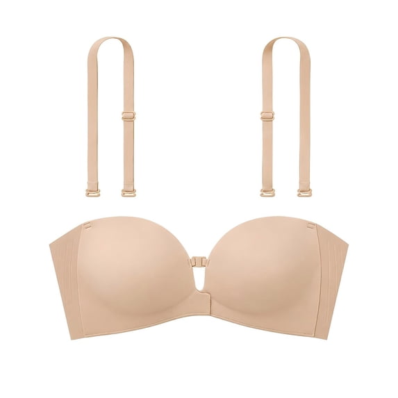Strapless Bra for Women Front Closure Strapless Push Up Bra Non Slip Bandeau Lift Small Bust Side Support Underwire Strapless Bra for Wedding Party Outfits Size XL Beige 2026 Sales Under $7