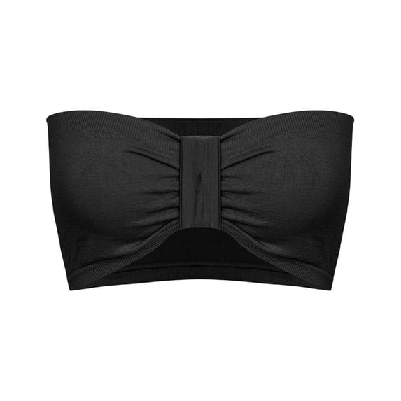 WHEANG Strapless Bra Women Strapless Bandeau Bra Seamless Wireless No Underwire Tube Top Bra Soft Stretch Comfortable Everyday Invisible Strapless Bra Black Size L