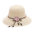 thumbnail image 1 of WHEANG Straw Sun Hats for Women Floral Bow Wide Brim UV Protection Summer Beach Hat Foldable Lightweight Vacation Sun Hat Stylish Decorative Bowknot Straw Hats for Women Beige, 1 of 2
