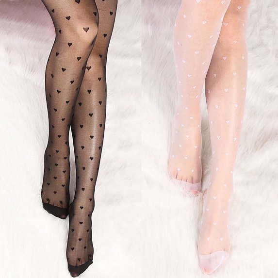 WHEANG Summer Sheer Heart Print Pantyhose for Women Ultra Lightweight Breathable Cool Mesh Tights High Waist Stretch Patterned Stockings for Women Non Slip(Color White One Size)