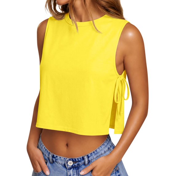 WHEANG Summer Sleeveless Tank Tops for Women Loose Fit High Neck Boxy Basic Tees Wear Casual Resists Wrinkling Camisole Blouses Beach Vacation Summer Tops XL Yellow 2026 Sales Under $3