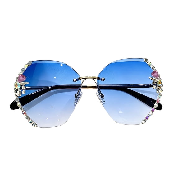 WHEANG Sunglasses Womens Adjustable Rhinestone Sparkling Sunglasses Bling Crystal Frame Shades Slim Face Sunglasses Trendy Styles Lightweight All Summer Sunglasses(Blue) Summer Sales Under $2