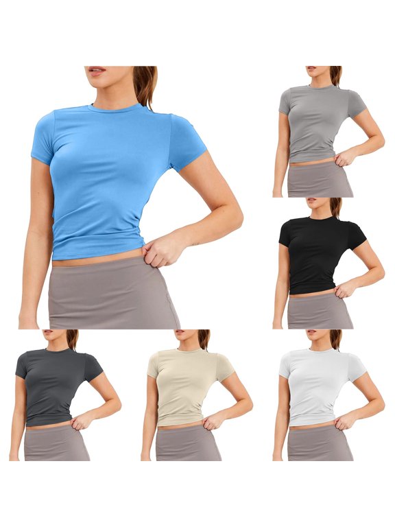 T Shirts for Women Solid Slim Fit Short Sleeve T Shirts Soft Stretchy Basic Crew Neck Tees Casual Daily Wear Lightweight Plain Summer Tops for Women White S