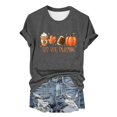 thumbnail image 1 of WHEANG T Shirts for Women Tis The Season Letter Print Crew Neck T Shirt Pumpkin Maple Leaf Graphic Casual Thanksgiving Halloween Short Sleeve Tops for Women Size 4XL Gray, 1 of 4