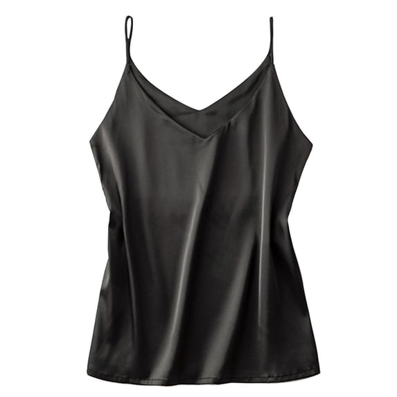 WHEANG Tank Tops for Women Premium Stretch Satin Camisole Tank Top Solid Adjustable Spaghetti Strap Silky Cami Undershirt Summer Sleeveless New Satin Pajamas Size XL Black